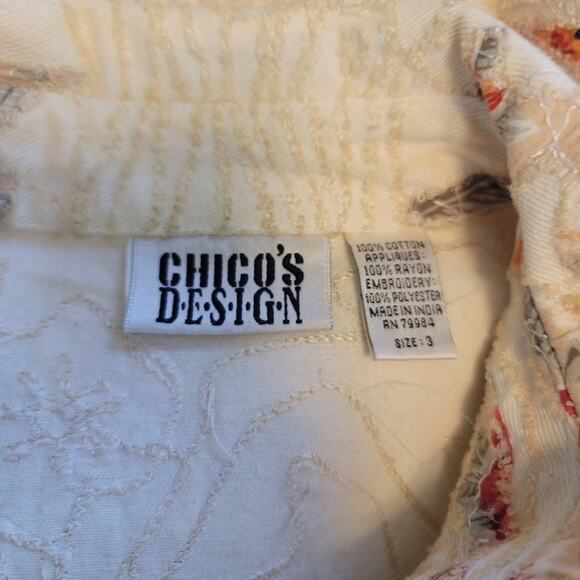 Chico's Design BEAUTIFUL Cream/Peach/Pink Studded Women's Jacket 3/L - Picture 4 of 5